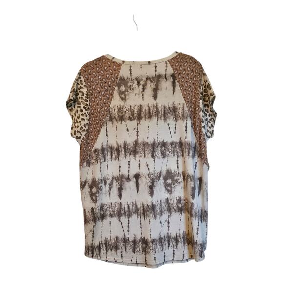 7th Ray Mixed Print Tie-Dye Top – Estimated XL – Boho- Brown Tan Cream - Picture 2 of 3